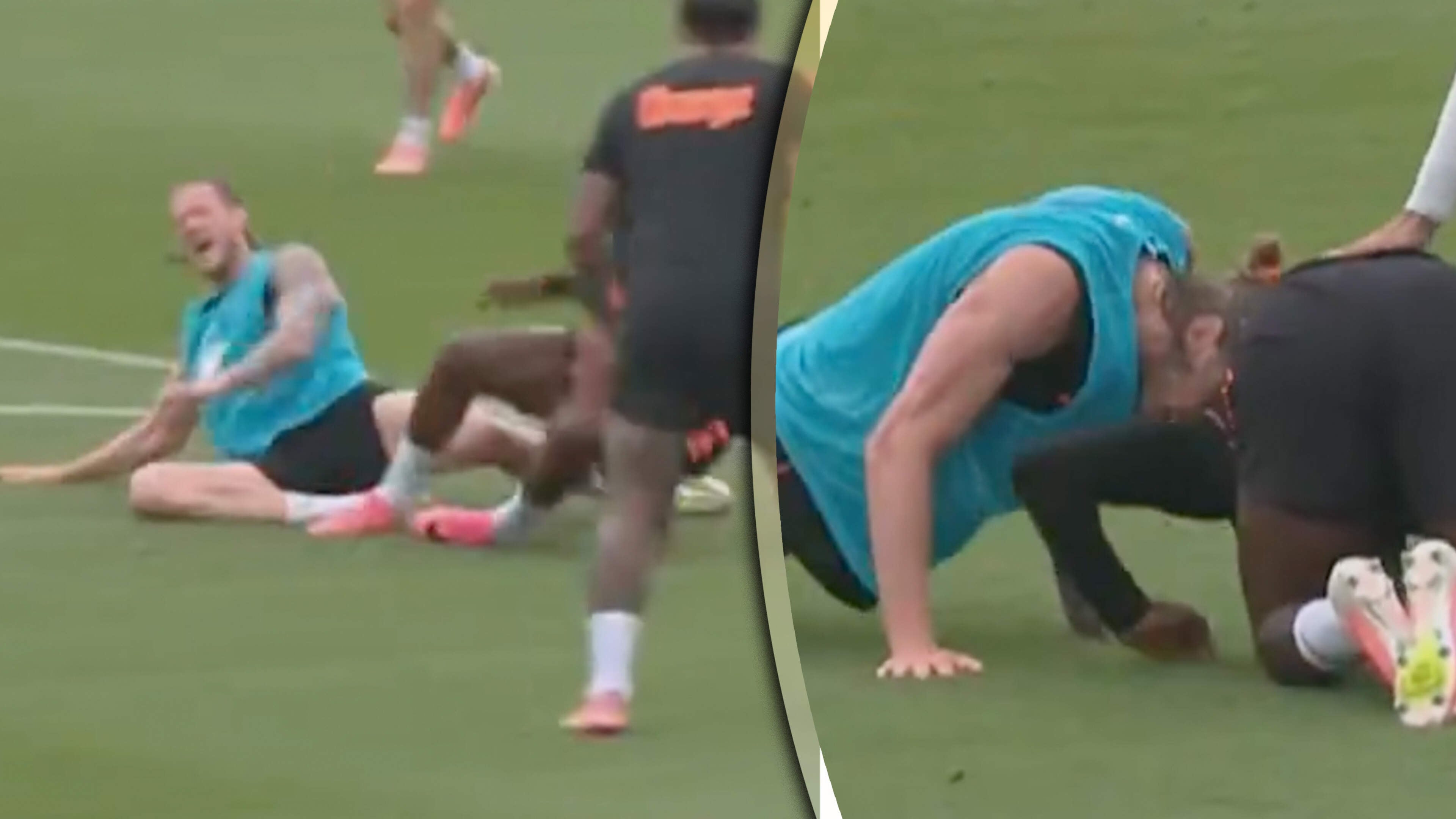 Lutsharel Geertruida breekt training Nederlands elftal af na stevige tackle van Wout Weghorst